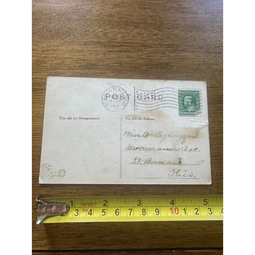 1912 Thanksgiving Postcard Girl Turkey Elmwood Place Ohio Divided Back